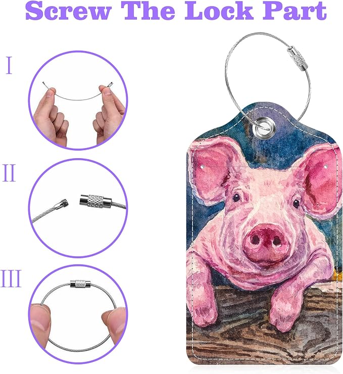 Set of 2 Luggage Tags Cute Baby Piggy Leather Suitcases Tag - Image 4