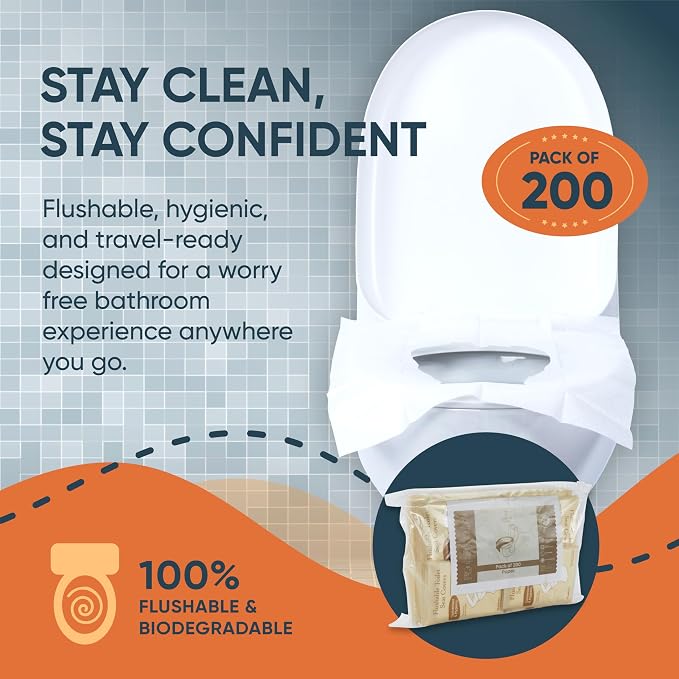 Disposable Toilet Seat Covers Pack of 200 XLarge Flushable Paper Travel Toilet - Image 2
