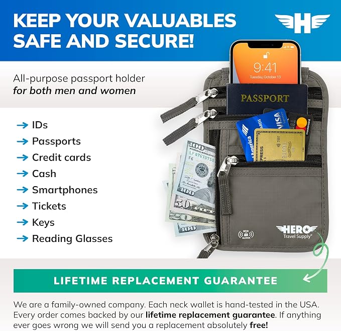 HERO Neck Wallet, RFID Blocking Passport Holder - Image 2