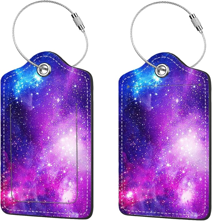 2 Pcs Luggage Tags for Suitcase, Cute Unique PU Leather Travel Bag Tag by Anikathy