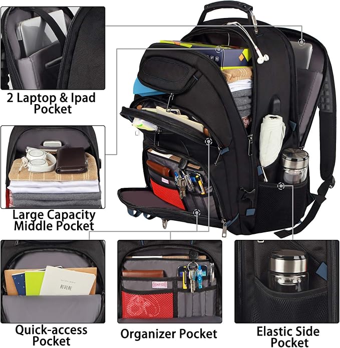 Laptop Backpack, 55L Capacity, TSA Approved, Convenient USB Port, Comfortable - Image 2