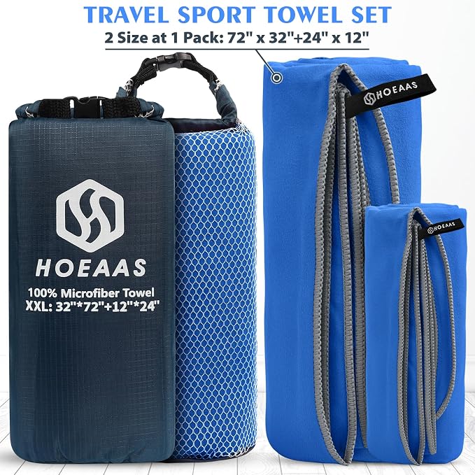 HOEAAS 2 Pack Microfiber Camping Towels, Quick Dry Towel, Super Absorbent Ultra - Image 2