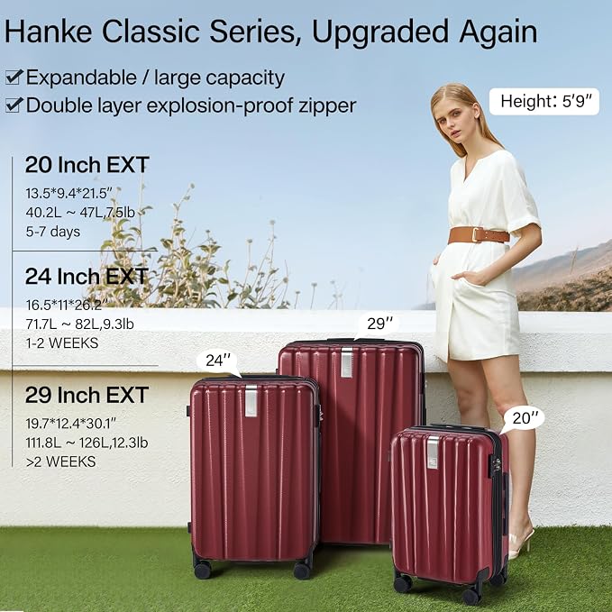 Hanke Expandable Hard Shell Luggage Sets 2 piece Carry on Luggage - Image 2