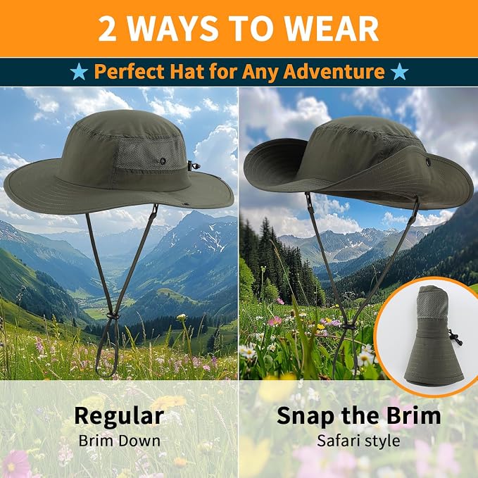 Home Prefer UPF50+ Mens Sun Hat Wide Brim Womens UV Protection Beach Bucket Hat - Image 2