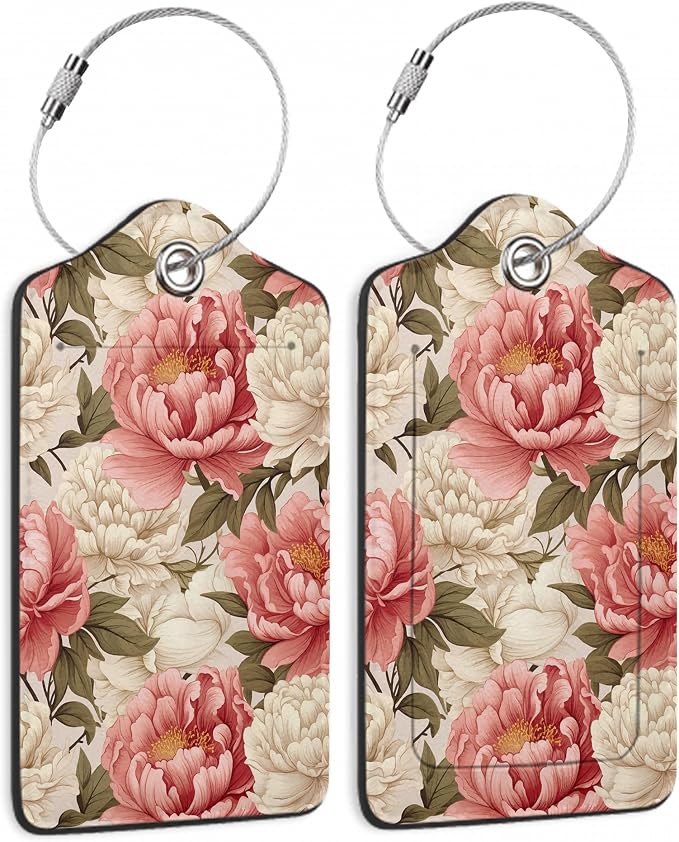 2 Pcs Peony Pink Flowers Retro Luggage Tags, Cruise Luggage Tag by Yashilaiya