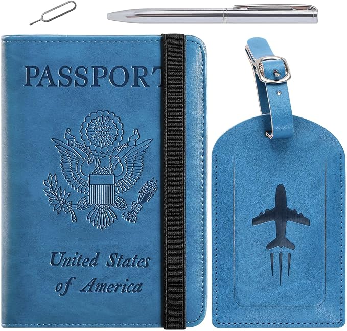 Passport Holder With Luggage Tag Travel Essentials Passport Cover Wallet RFID by PASCACOO