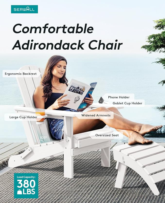 SERWALL Adirondack Chair with Cup Holders - Image 3