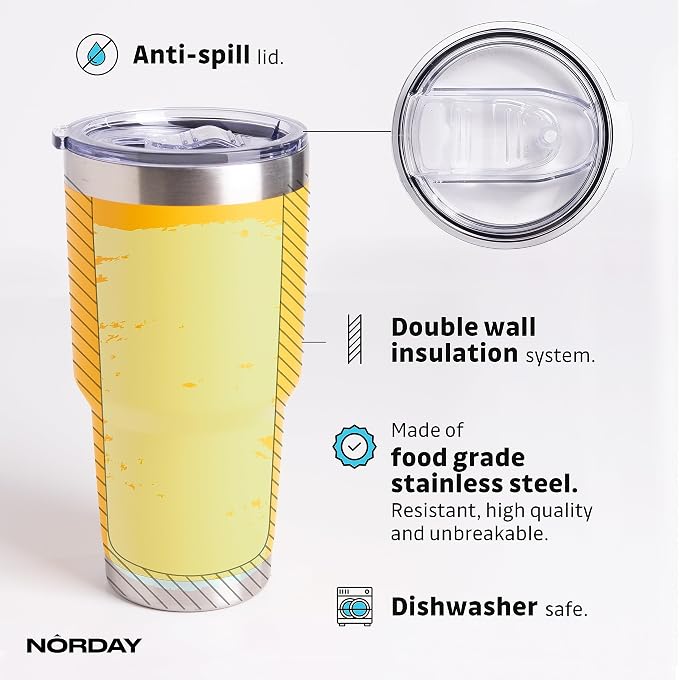 NORDAY | Tumbler with Lid - 30oz - Yellow Insulated Tumbler - Stainless Steel - Image 4