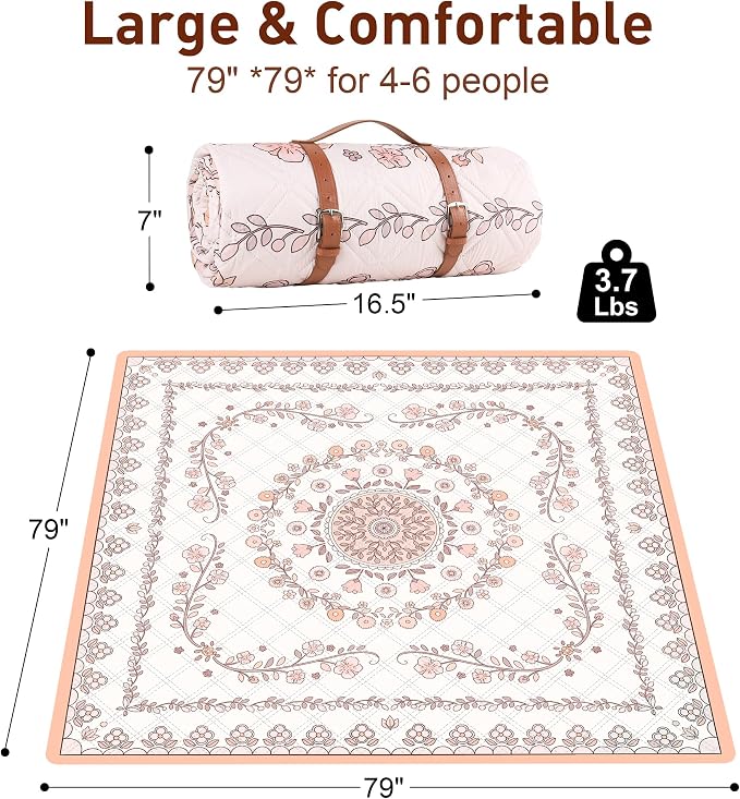 Boho Picnic Mat, Washable Foldable Portable Blanket - Image 3