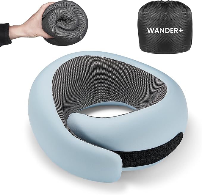 WANDER PLUS® Genuine Travel Pillow, 100% Pure Memory Foam Neck Pillow by WANDERPLUS