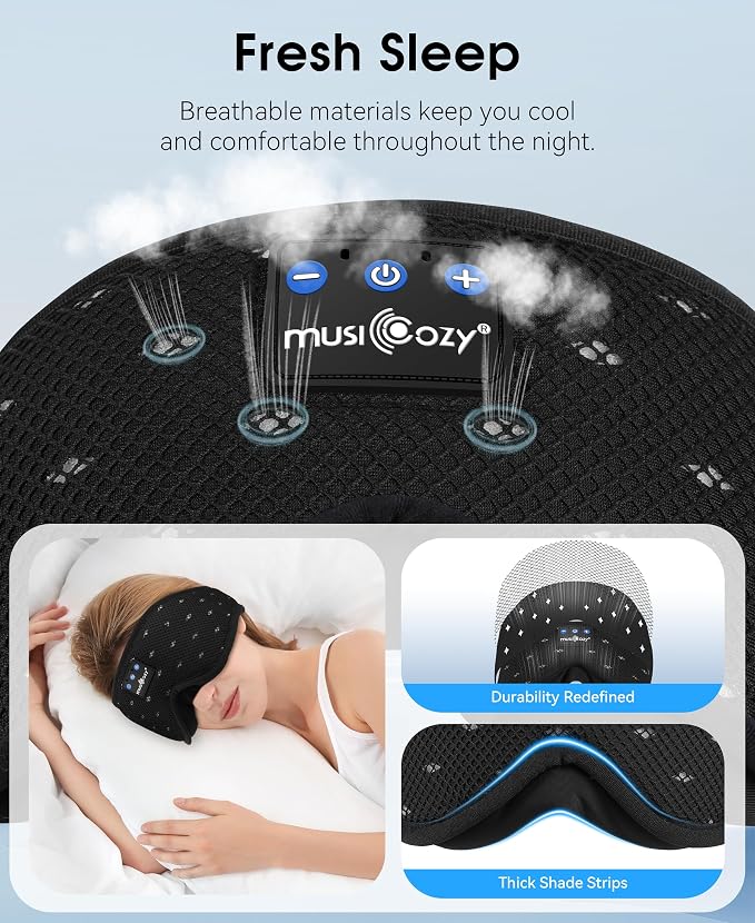 MUSICOZY Sleep Headphones Breathable Sleep Mask Bluetooth 5.4 Wireless - Image 2