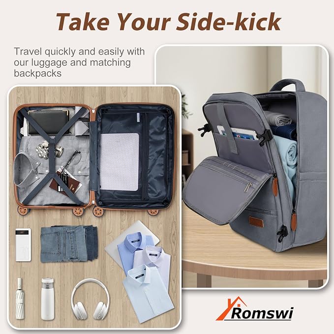 Romswi Luggage Sets 2 Piece 22In, Expandable 22x14x9 Carry On Luggage - Image 5