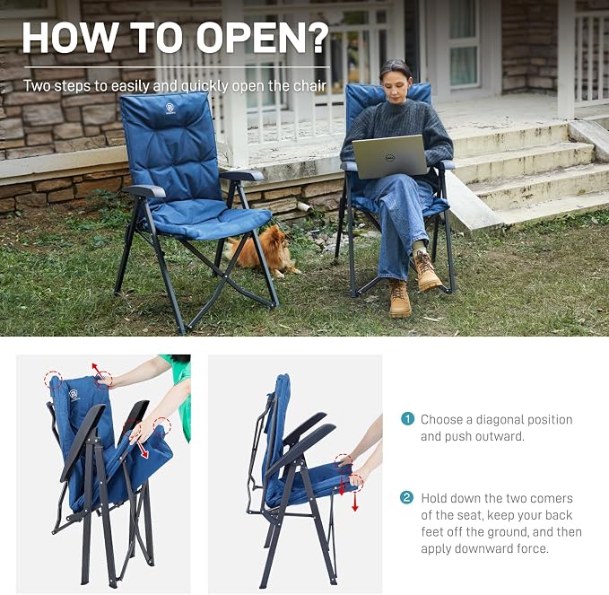 EVER ADVANCED Folding Padded Camping Chair 4 Positon Adjustable Recliner - Image 9
