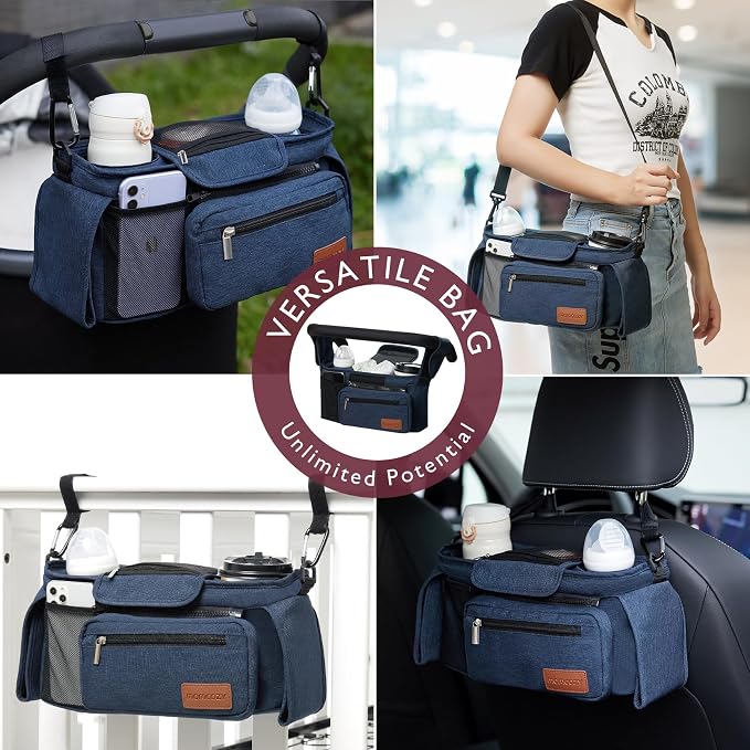 Momcozy Universal Baby Stroller Organizer, 2 Insulated Cup Holder, Detachable - Image 4