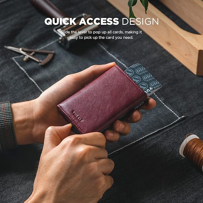 VULKIT Pop up Card Wallet Minimalist Cash Wallets RFID Blocking Leather Smart - Image 3