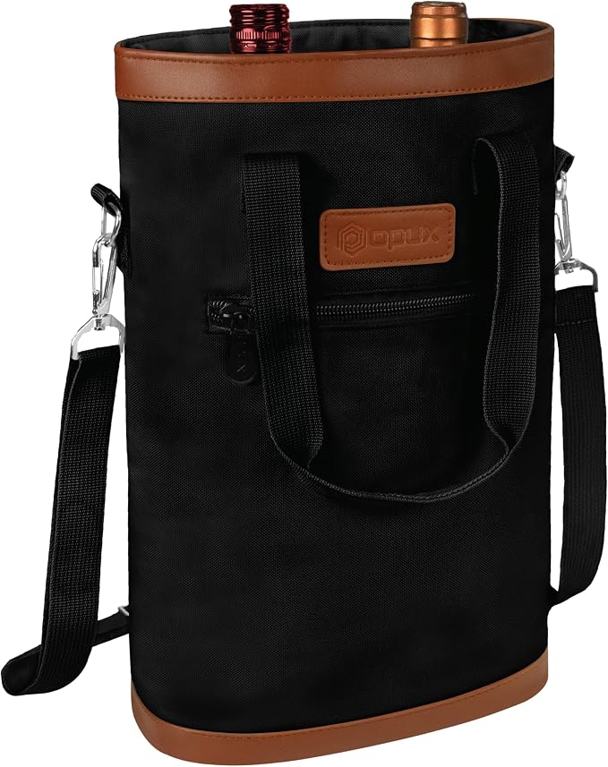 opux Two Bottle Wine Bag Carrier Tote, Insulated Leakproof 2 Bottle Wine Cooler - Image 2