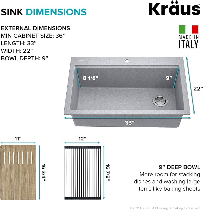 KRAUS Bellucci Workstation 33 in. Drop In Single Bowl Granite Kitchen Sink in - Image 5