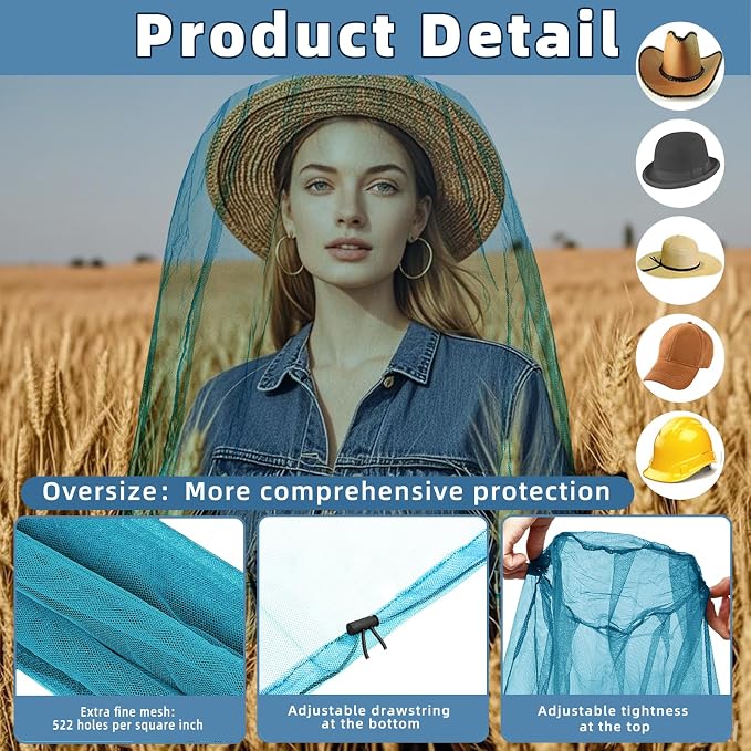 Oversized Mosquito Net 42 x 25 Inches Ultra Large Mosquito Head Net Face Neck - Image 3