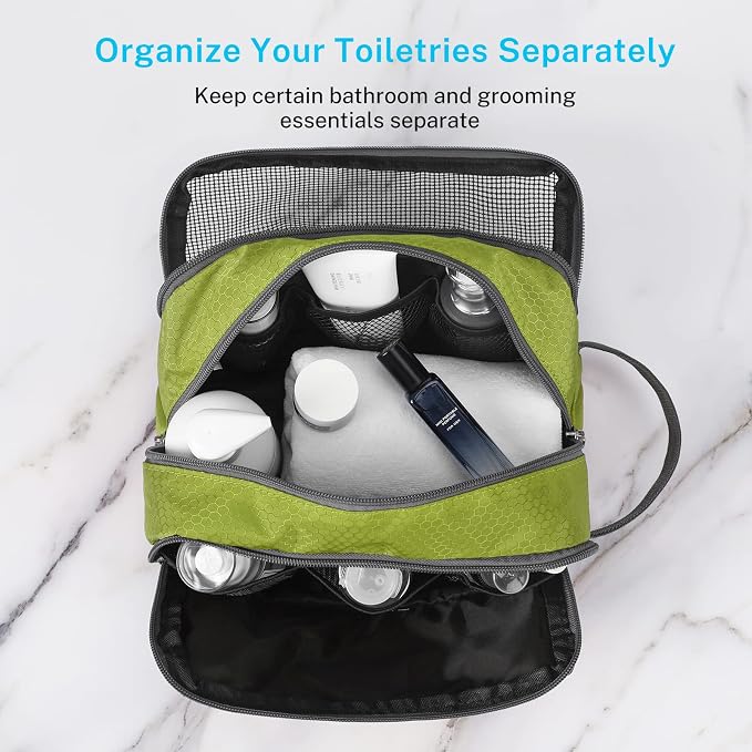 Gonex Travel Toiletry Bag Nylon, Dopp Kit Shaving Bag Toiletry Organizer Green - Image 4
