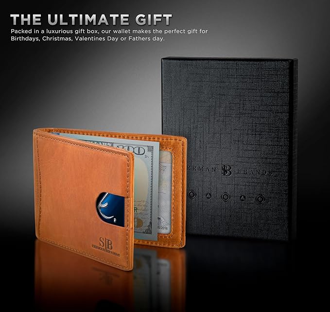 SERMAN BRANDS RFID Blocking Slim Bifold Genuine Leather Minimalist Front Pocket - Image 7
