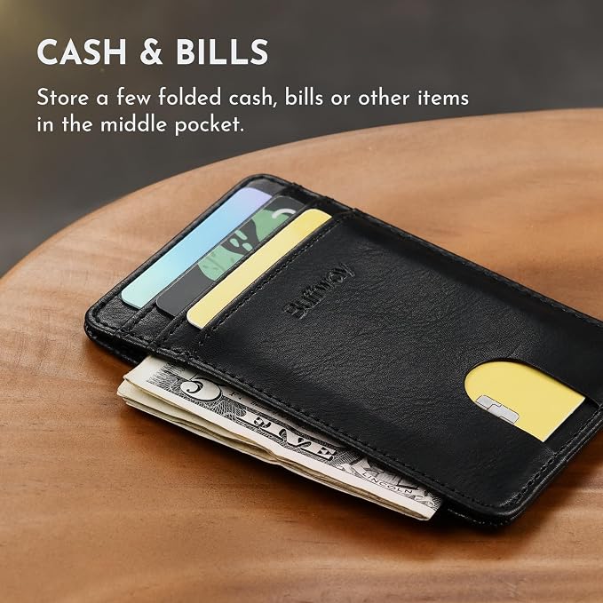 Buffway Mens Slim Wallet, Minimalist Thin Front Pocket Leather Credit Card - Image 5