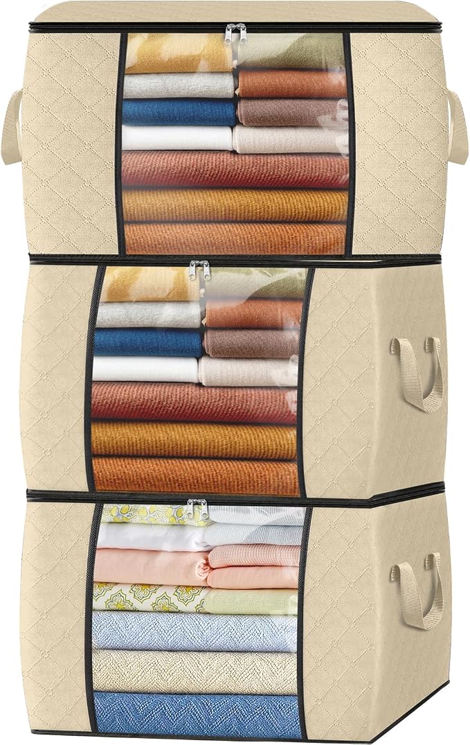 Fab totes 24 Gallons Clothes Storage, Foldable Thick Fabric Blanket Storage Bags by Fabtotes