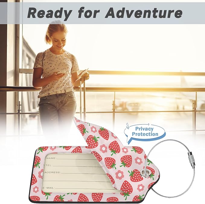 2 Pack Luggage Tag for Suitcase, Retro Strawberry Leather Suitcase Tags - Image 5