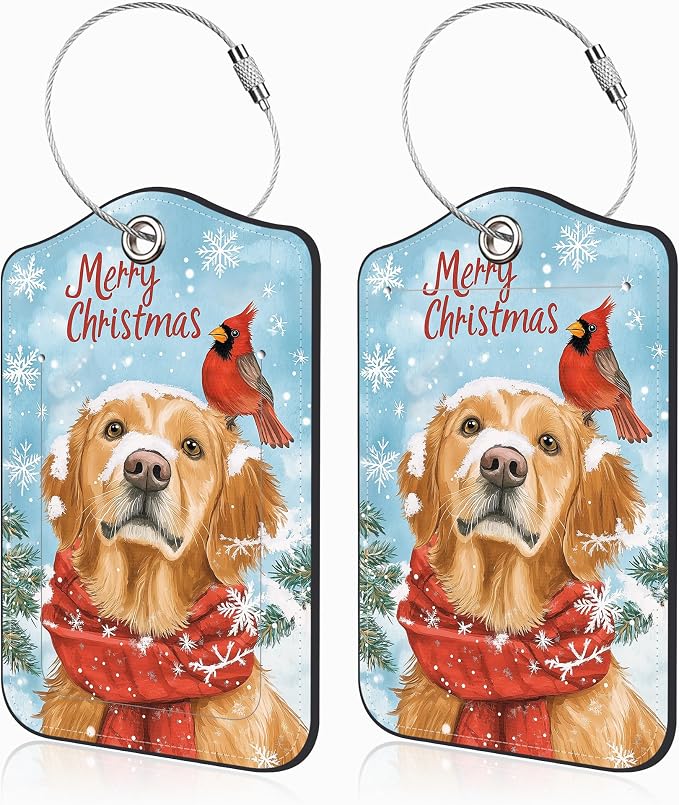 Set of 2 Christmas Dog and Red Cardinal Luggage Tags by Unknown