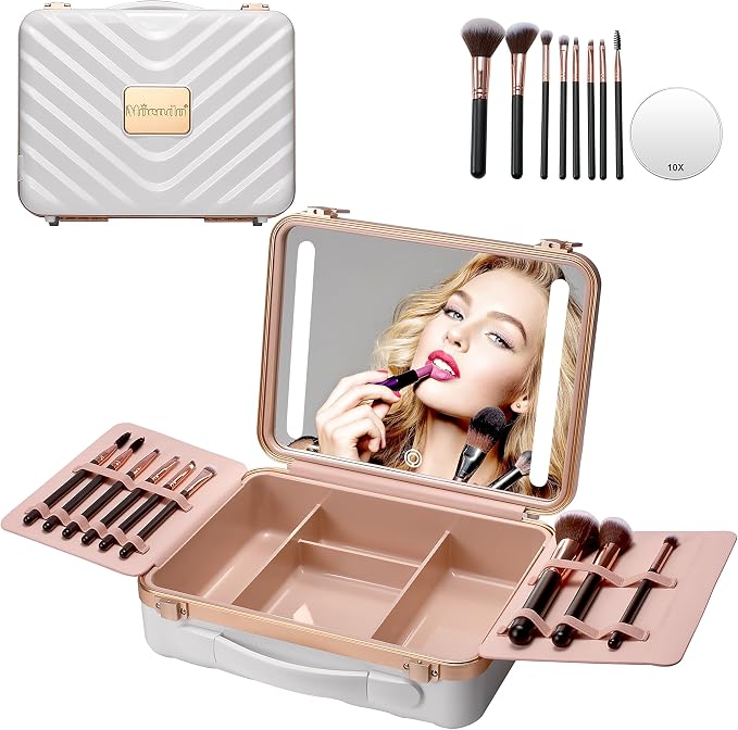 Mocado Travel Makeup Case with Lighted Mirror, 8 Makeup Brushes & 10x by Mocado