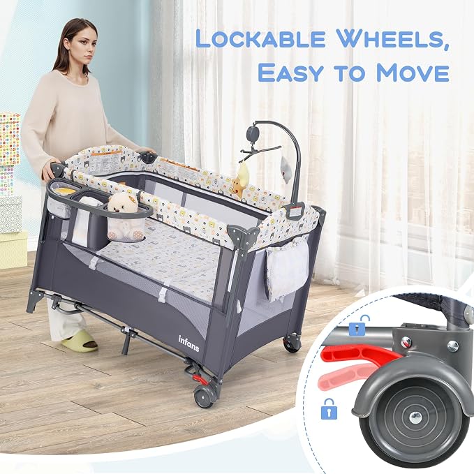 INFANS Pack and Play, 5 in 1 Baby Bedside Sleeper - Image 6