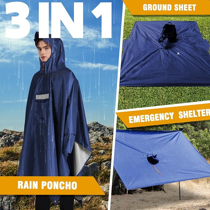ANYOO Hooded Rain Poncho for Adults Waterproof Lightweight Rain Coat for Men - Image 7