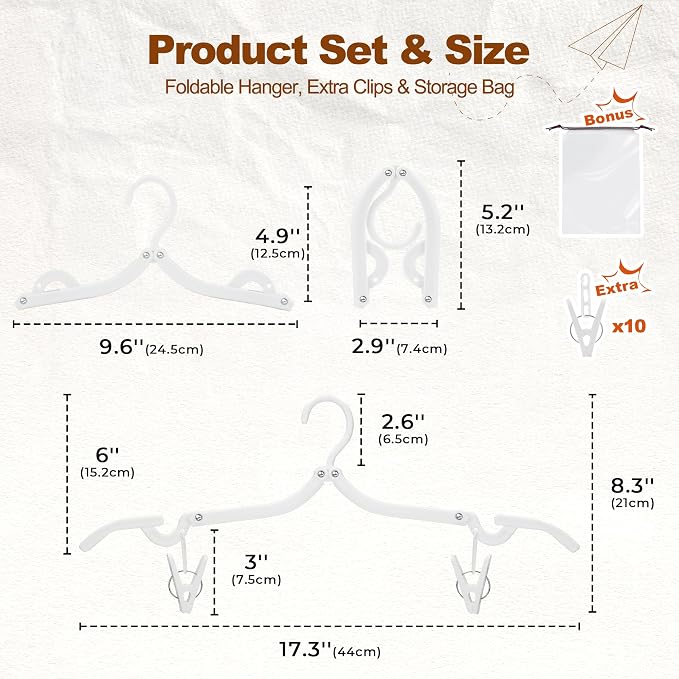 HOUSE DAY Foldable Travel Hangers 20 Pack w/10 Clips, Cruise Essentials 2025 - Image 8