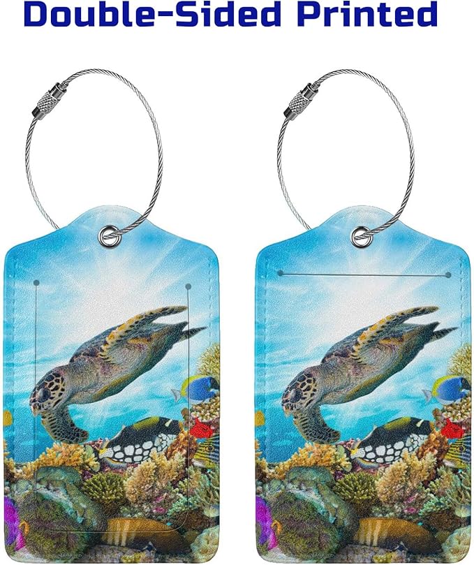 2 Pack Sea Turtle Luggage Tag for Suitcases, Cool Leather Suitcase Labels - Image 4
