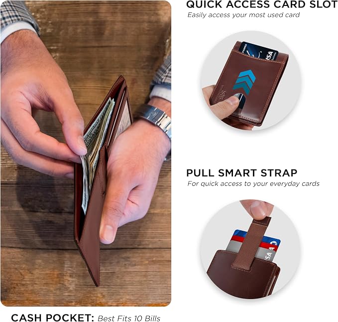 SERMAN BRANDS RFID Blocking Slim Bifold Genuine Leather Thin Minimalist Front - Image 4