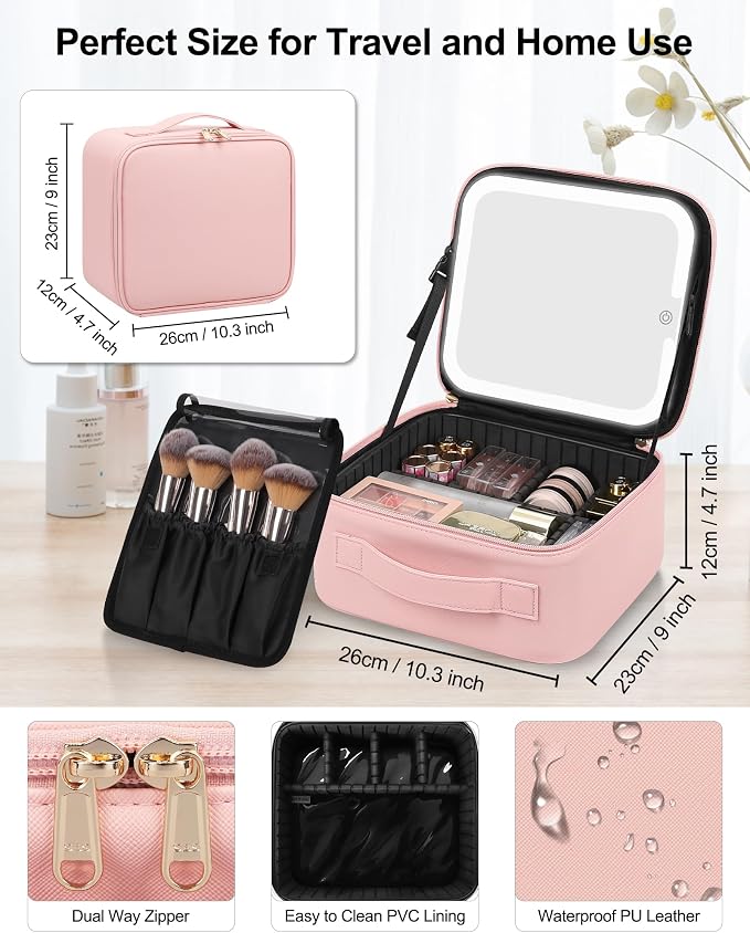 Chomeiu Makeup Bag with LED Mirror, Cute Cosmetic Bags Birthday Gifts - Image 2
