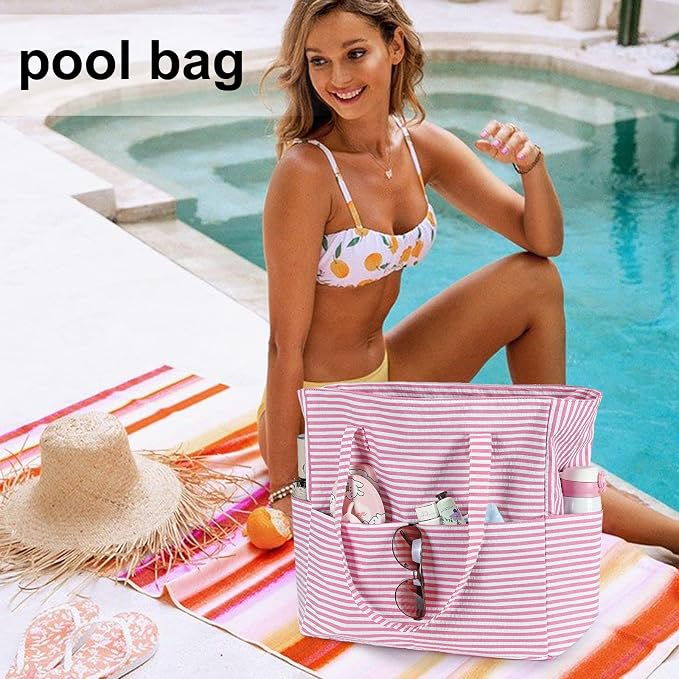 LEDAOU Large Beach Tote Bag Women Waterproof Sandproof Zipper Beach Tote Bag - Image 7