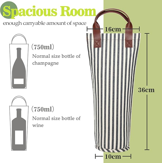 Tirrinia Single Wine Gift Tote Bag, Insulated Padded Thermal Wine Bottle - Image 3