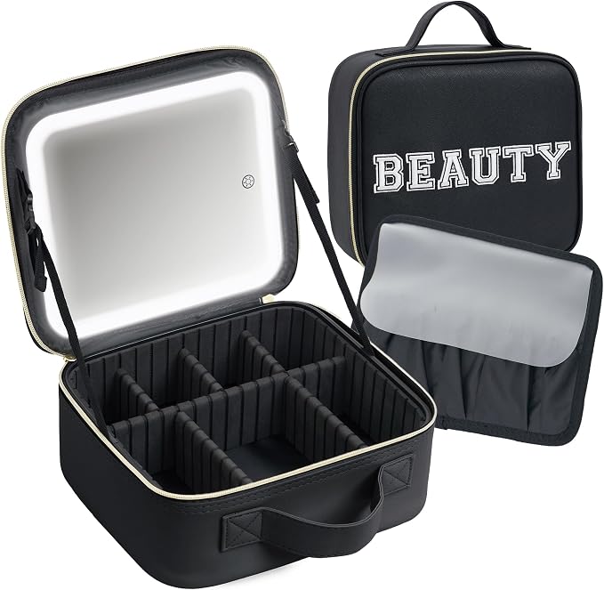 Makeup Bag with LED Mirror – Travel Cosmetic Organizer with Lighted Mirror by Unknown