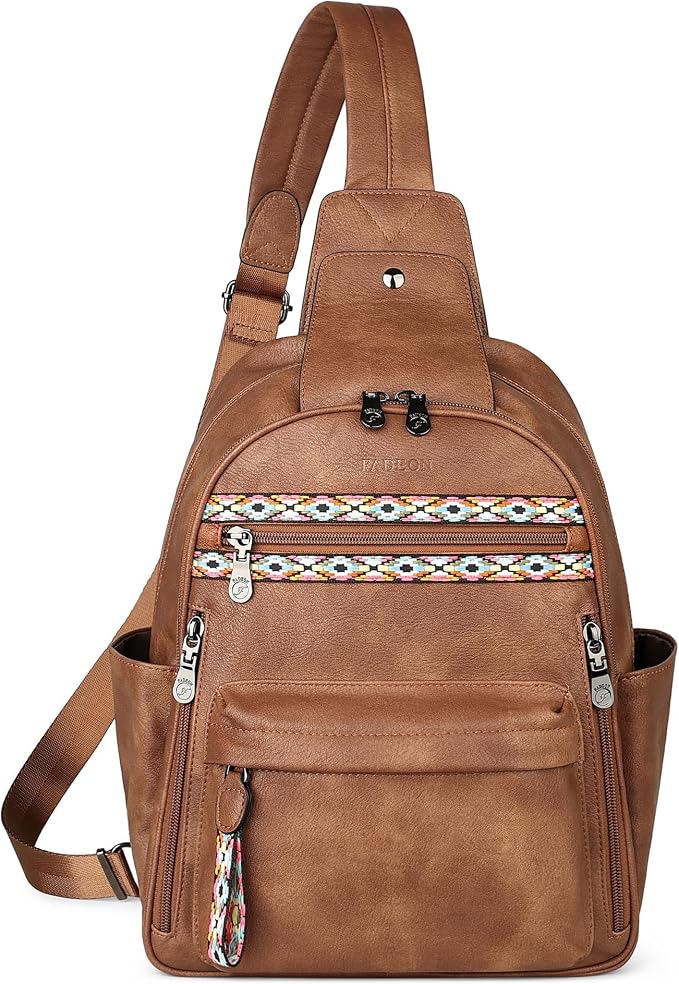 FADEON Large Sling Bag for Women, Leather Crossbody Purse Designer Anti Theft by FADEON