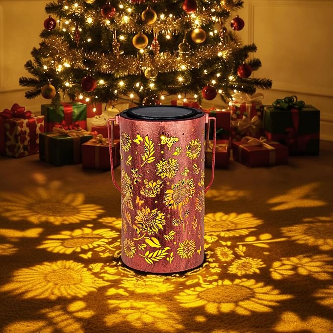 Homemory Sunflower Solar Lanterns Lights Outdoor Waterproof, Hollowed-Out Metal - Image 2