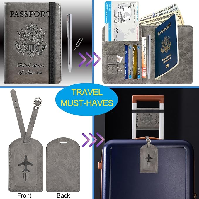 Passport Holder With Luggage Tag Travel Essentials Passport Cover Wallet RFID - Image 2