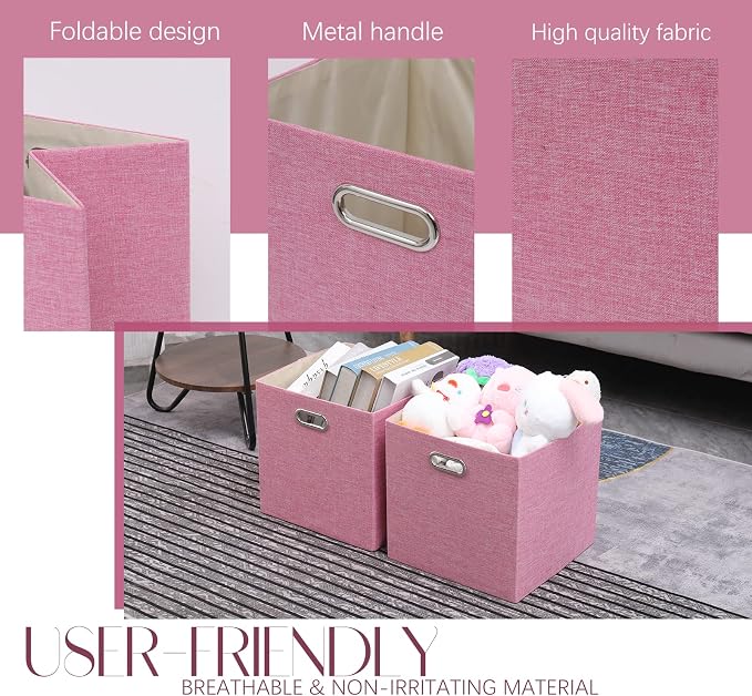 Pink Cube Storage Organizer Bins 13x13x13 Inch, 4 Pack Collapsible Organization - Image 4