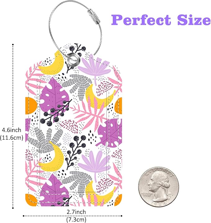 Tropical Plants Leaves Fruits Luggage Tags 2PCS PU Leather Suitcases Tag - Image 2