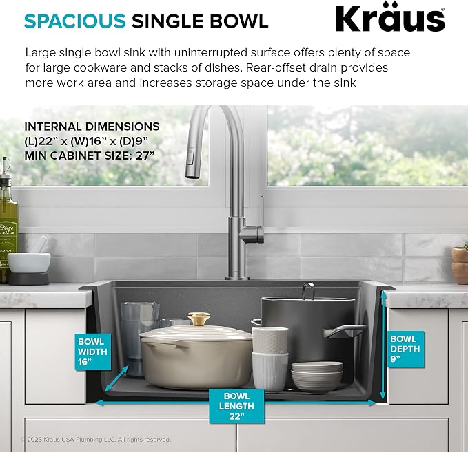 KRAUS Bellucci 25-inch Granite Workstation Drop In Top Mount Single Bowl - Image 5