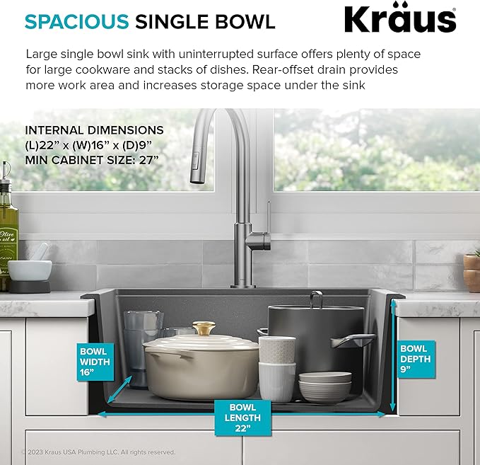 KRAUS Bellucci 25-inch Granite Workstation Drop In Top Mount Single Bowl - Image 5
