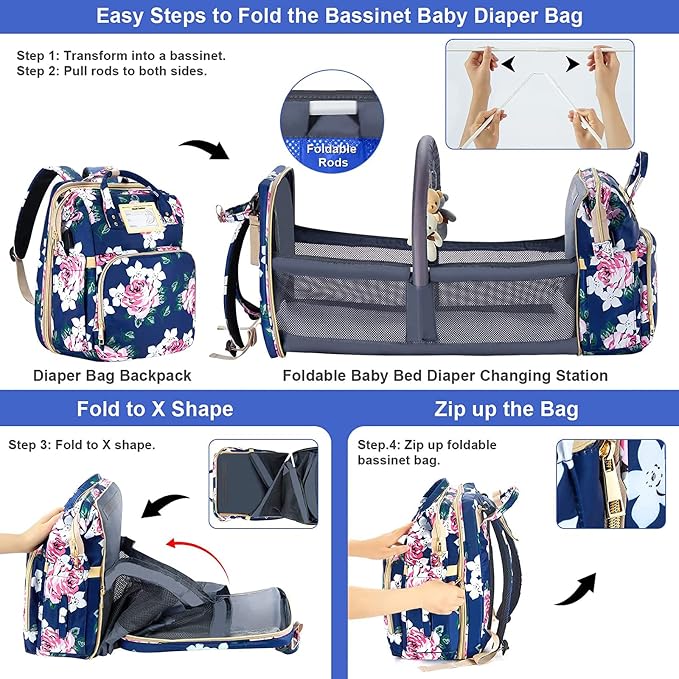 Diaper Bag Backpack with Changing Station, Foldable - Image 4