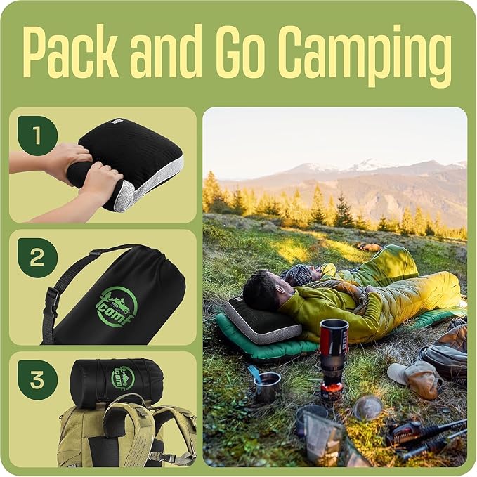 Camping Pillow: Dual Cover, Memory Foam Travel Pillow, Medium Firm Camp Pillow - Image 8