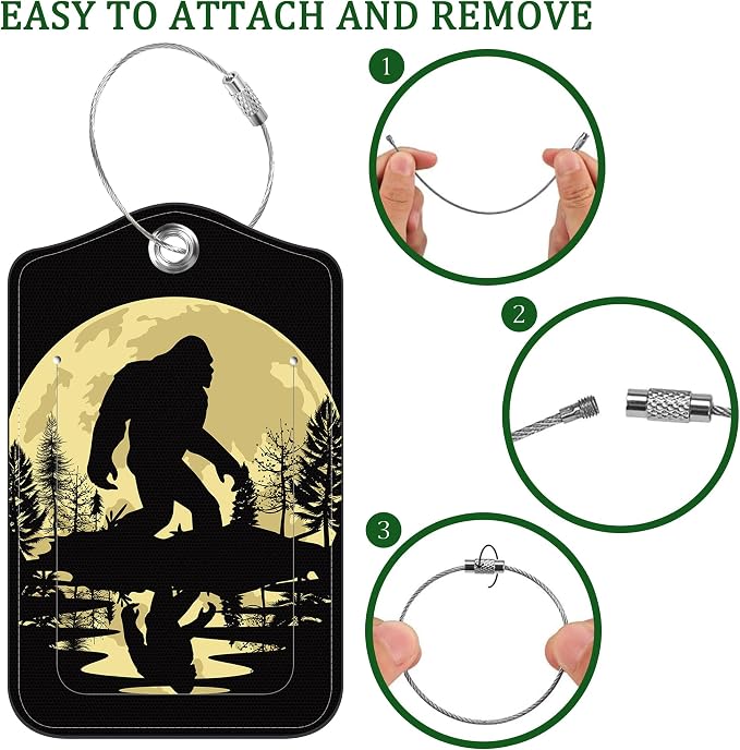 2 Pack Luggage Tag for Suitcase Black Sasquatch Leather Suitcase Tags - Image 4