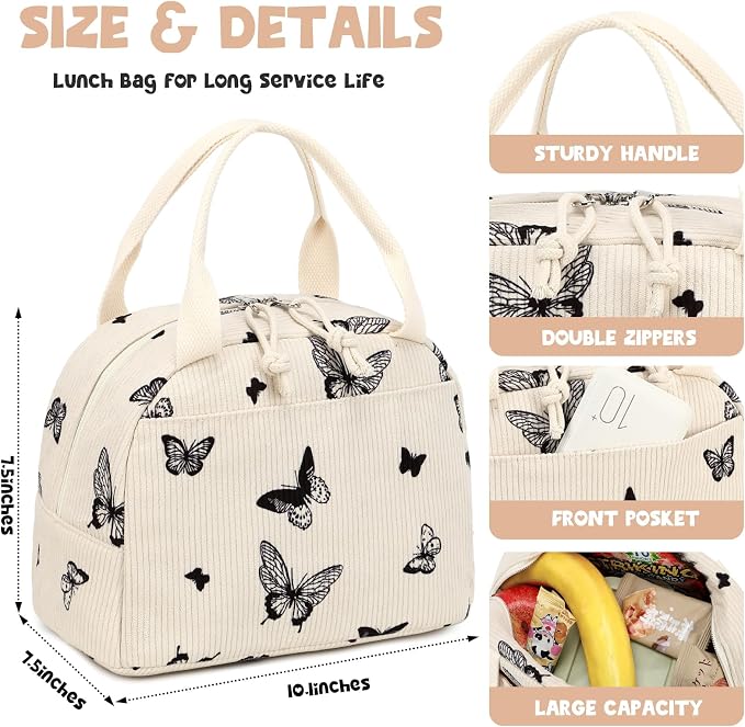 Bluboon Lunch Bag for Women Men Cute Corduroy Lunch Tote Bags Reusable - Image 6