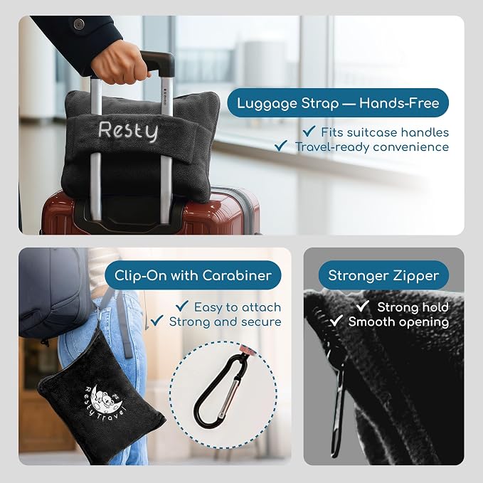 Resty 65"x40" Traveling Airplane Blanket, Onyx Black – Lightweight, Velvety - Image 4